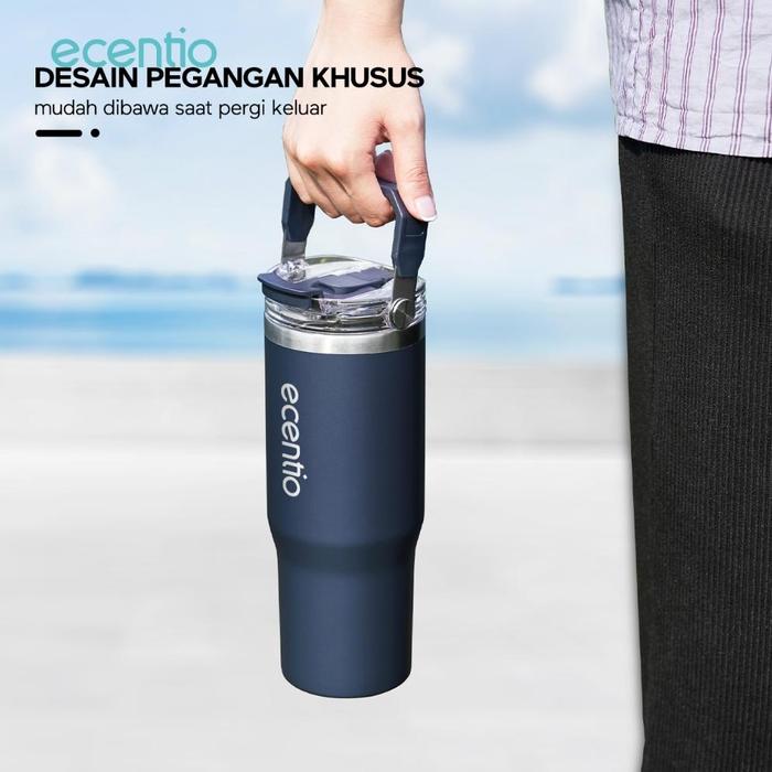 Ecentio-1200ml stainless steel car cup with handle（Dark blue）