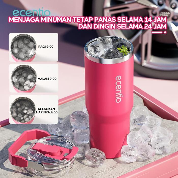 Ecentio-900ml stainless steel car cup with handle (pink)