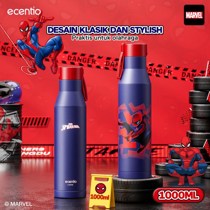 ecentio 1000ml Spider-Man silicone handle outdoor bottle
