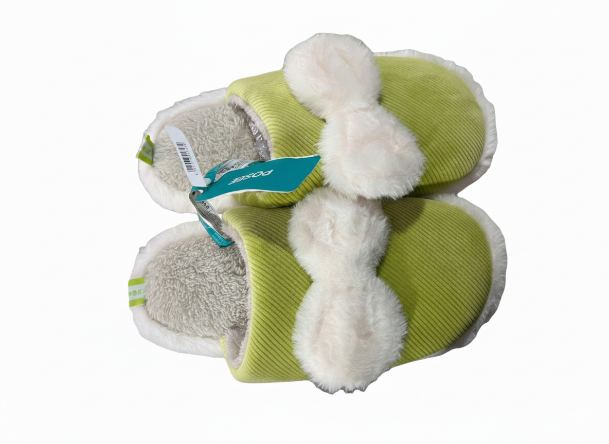 POSE Women’s Warm Home Slippers – Cute Butterfly, Non-Slip Winter Style - Green - 40-41