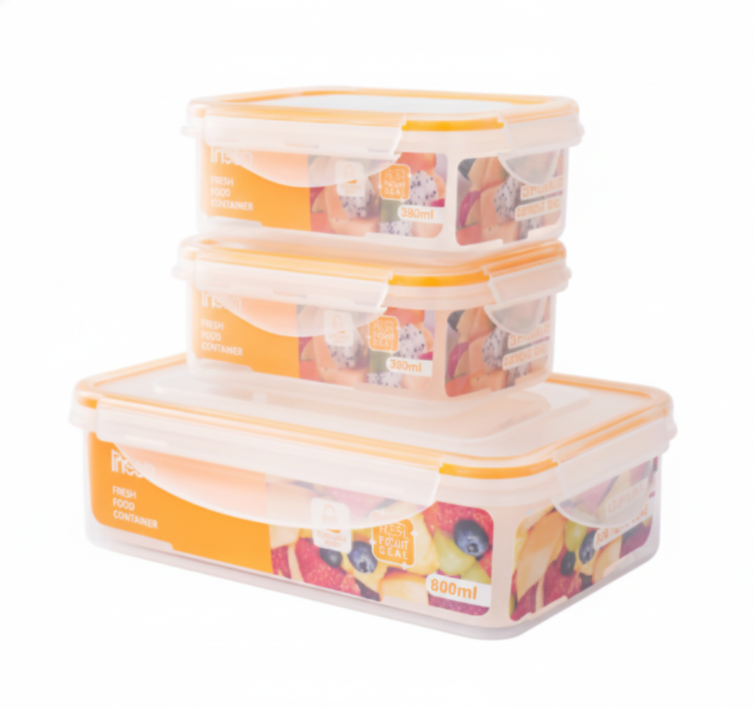 SIMPLUS-3-piece Set of Plastic Lunch Boxes -Transparent