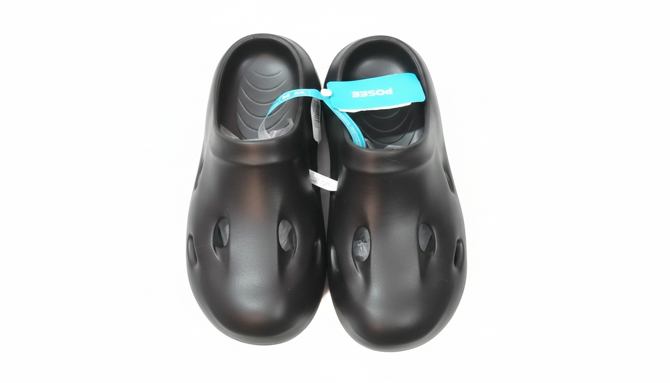 POSE Unisex Beach Slippers – Stone Style, Soft & Anti-Slip Sole - Black - 42-43