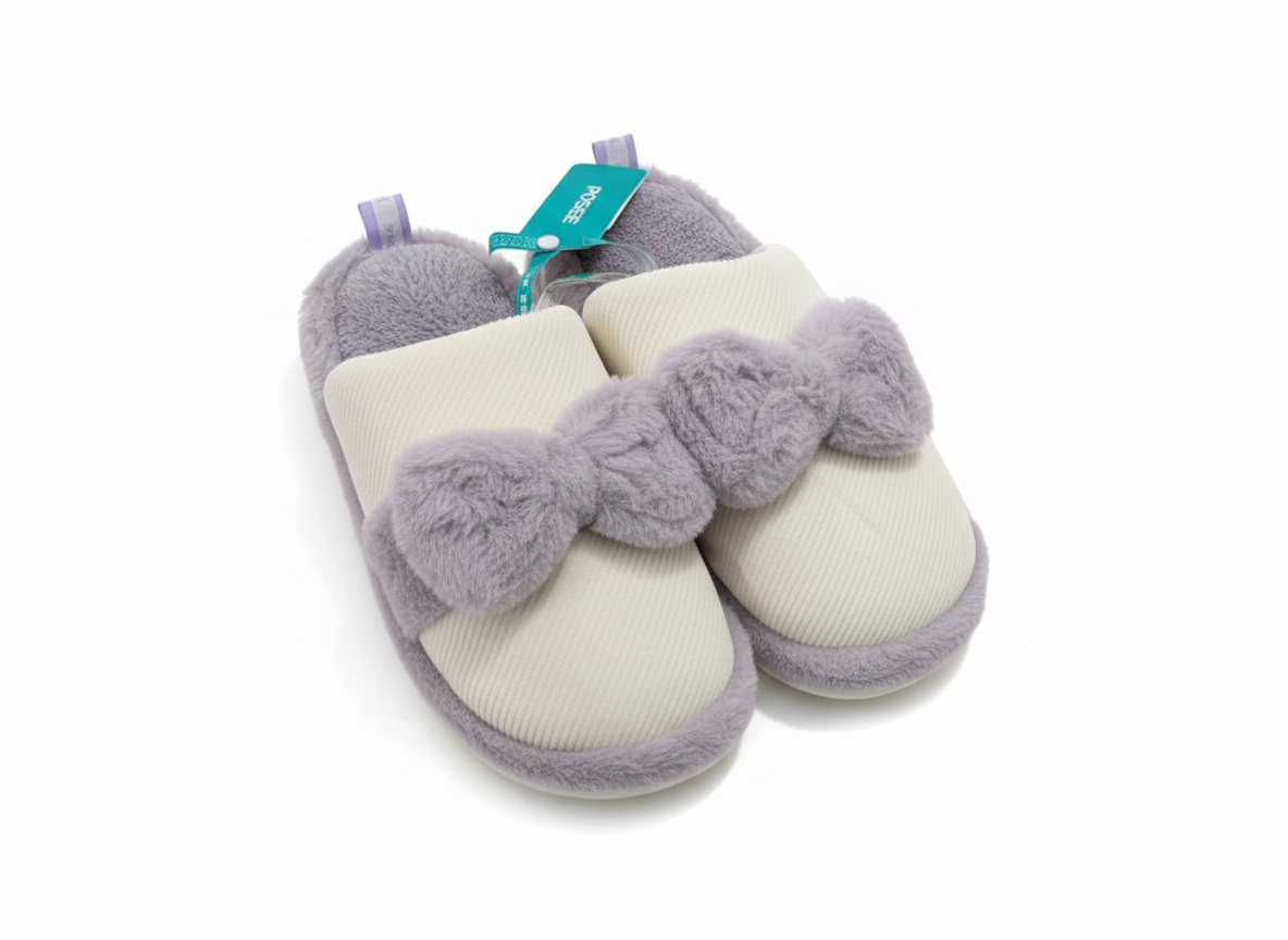 POSE Women’s Warm Home Slippers – Cute Butterfly, Non-Slip Winter Style - White - 40-41