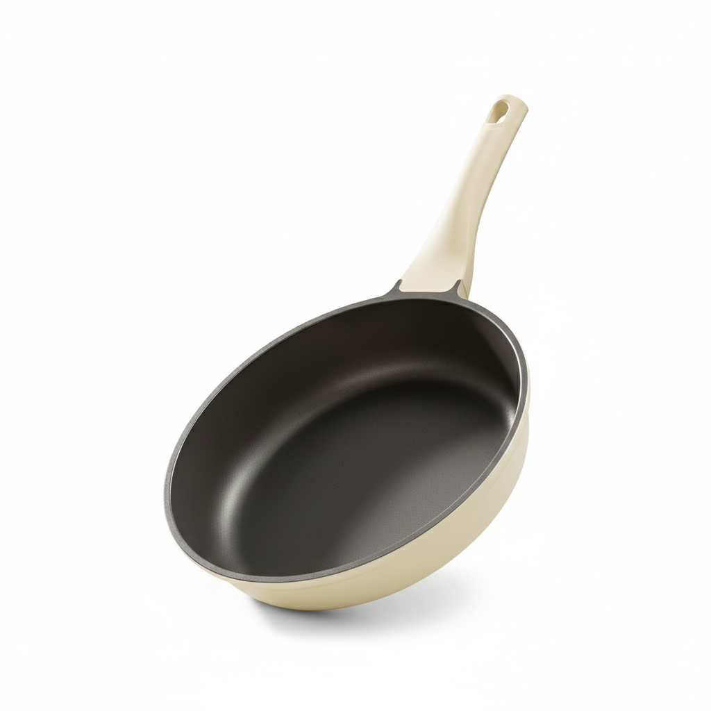 SIMPLUS-26cm Die-cast Aluminum Titanium-containing Frying Pan 043-No Lid-Including Screwdriver-Creamy White