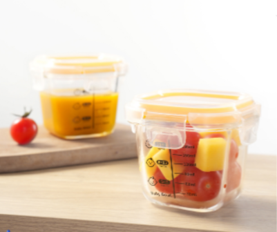 SIMPLUS-Square Glass Baby Food Storage Container with Scale-230ml-Transparent
