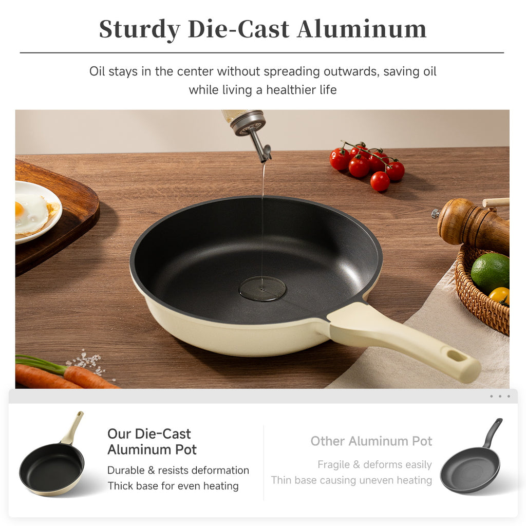 SIMPLUS-26cm Die-cast Aluminum Titanium-containing Frying Pan 043-No Lid-Including Screwdriver-Creamy White