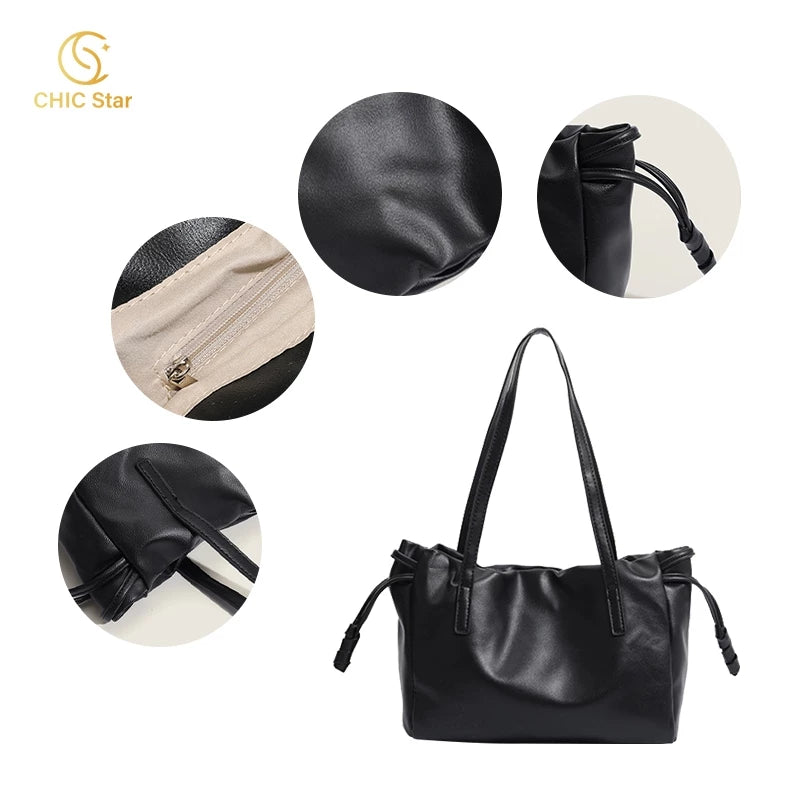 Ava Tas Bahu Tote Bag Wanita Serut Tali - Hitam