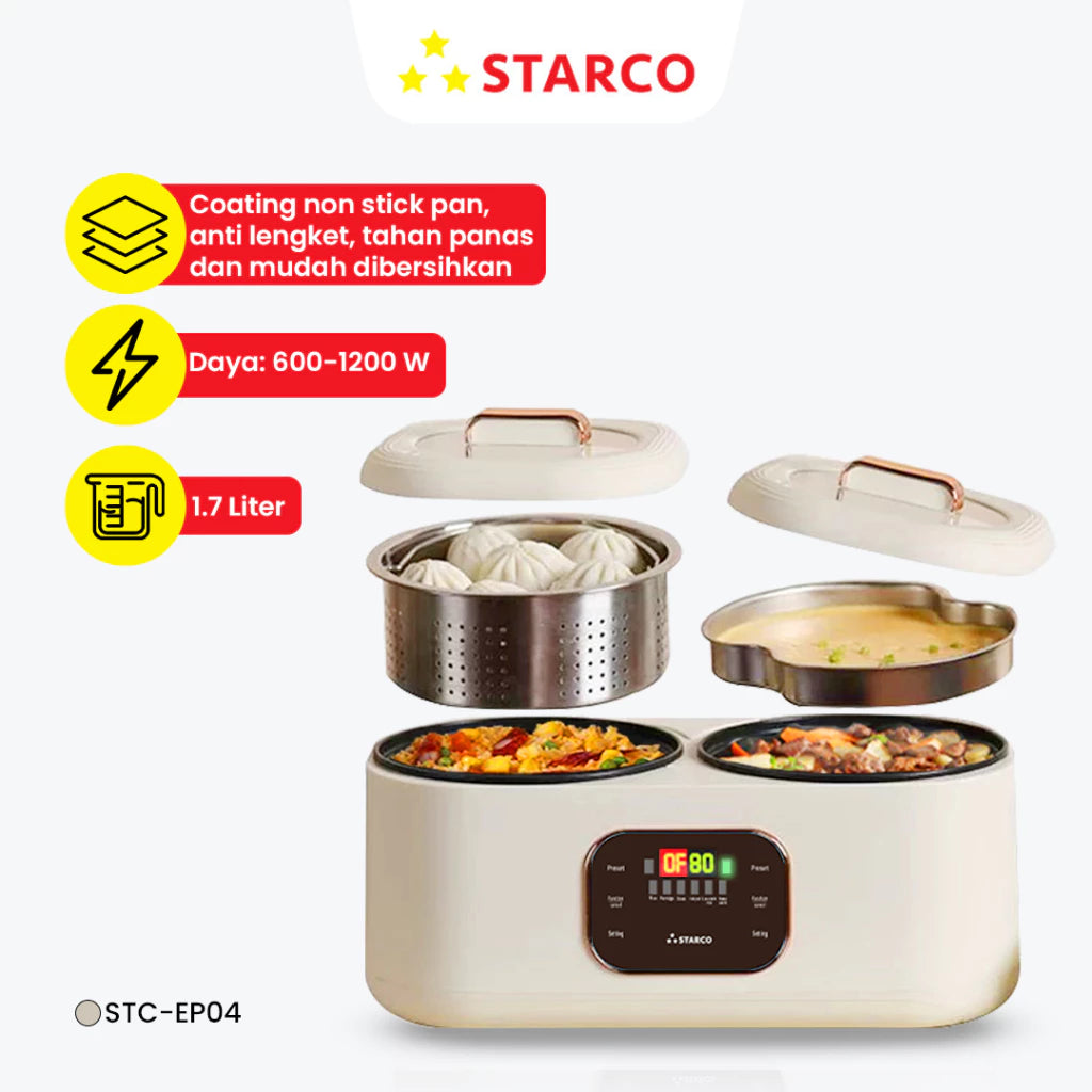 Starco Panci Listrik Serbaguna Double Pot Multifungsi 1.7L Fry Pan
