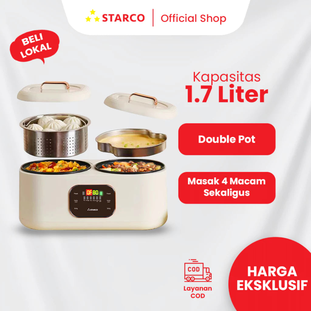 Starco Panci Listrik Serbaguna Double Pot Multifungsi 1.7L Fry Pan