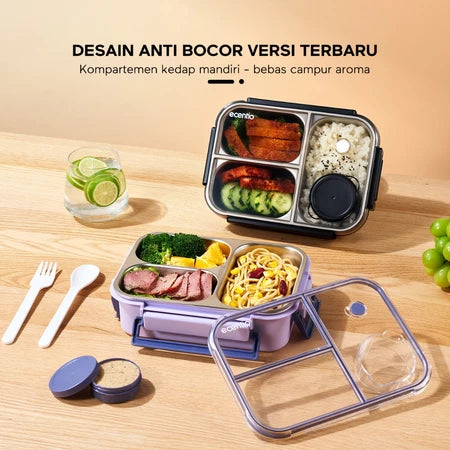 ecentio-800ml anti-smell stainless steel lunch box with inner glue - purple