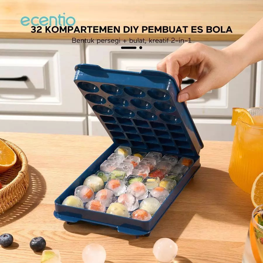 ecentio-32-grid ice cube mold/ice tray (dark blue)