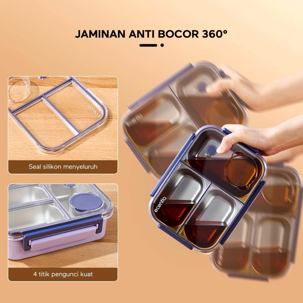 ecentio-800ml anti-smell stainless steel lunch box with inner glue - purple