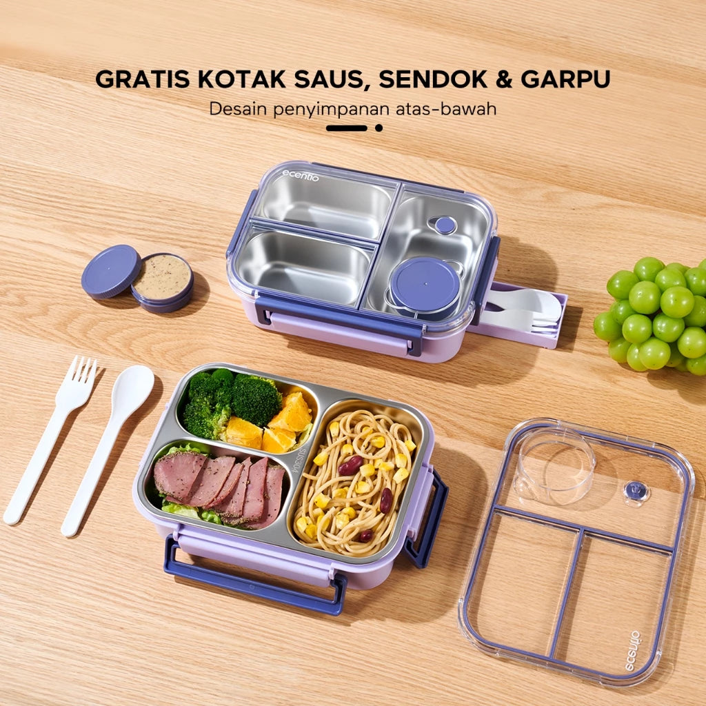 ecentio-800ml anti-smell stainless steel lunch box with inner glue - purple