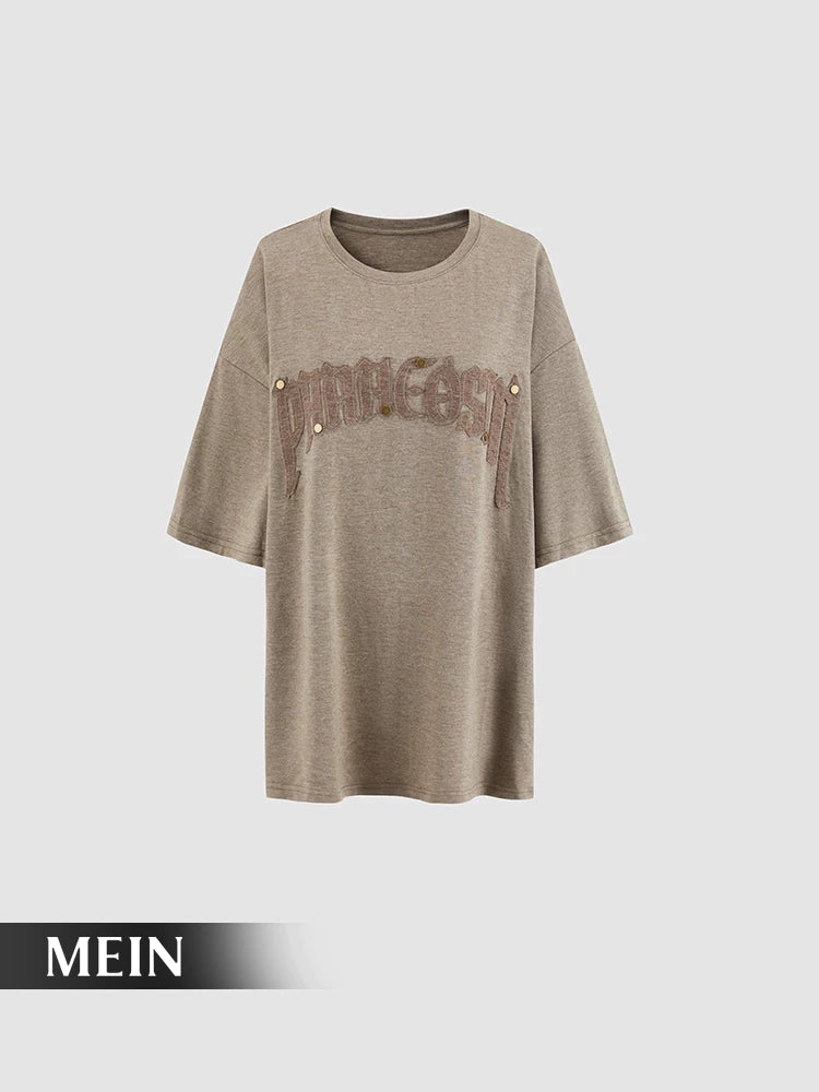 MEIN Kaos Longgar Wanita dengan Cetakan Santai dan Lengan Pendek 529-Khaki-M