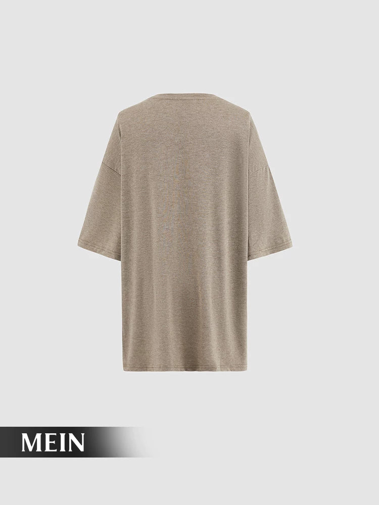 MEIN Kaos Longgar Wanita dengan Cetakan Santai dan Lengan Pendek 529-Khaki-S