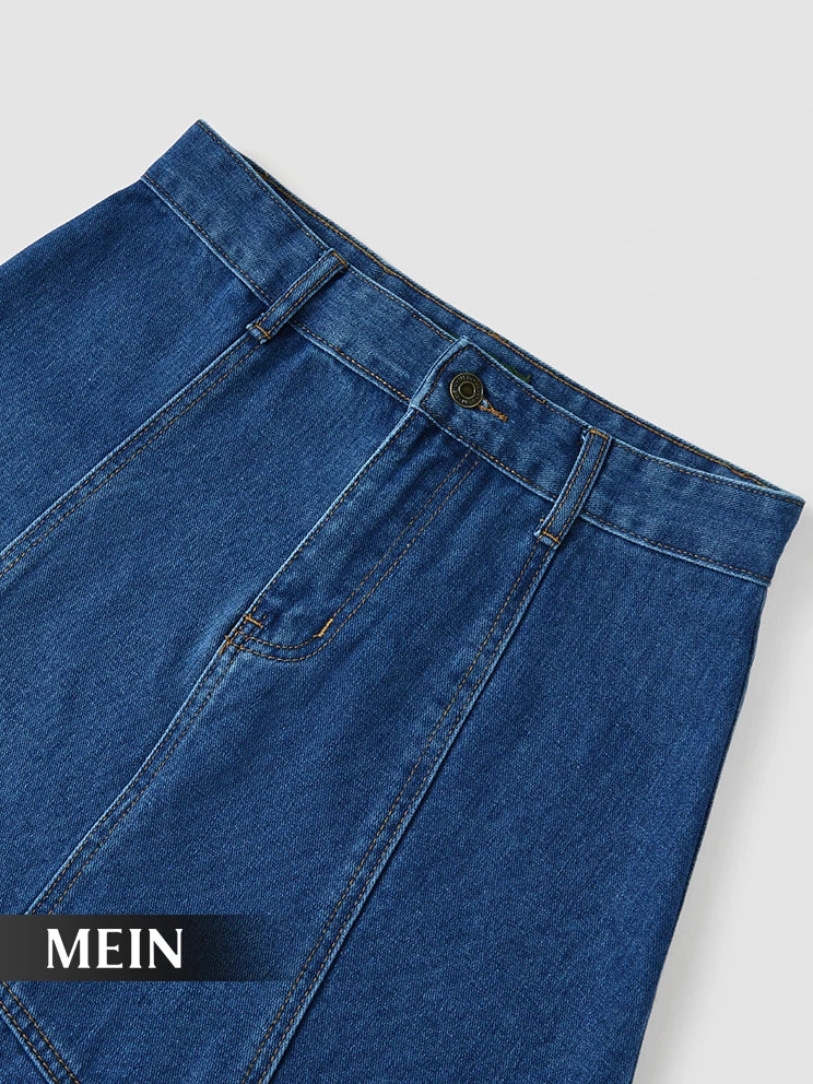 MEIN Rok Denim Midi Wanita A-Line High Waist 4441-Blue-XL