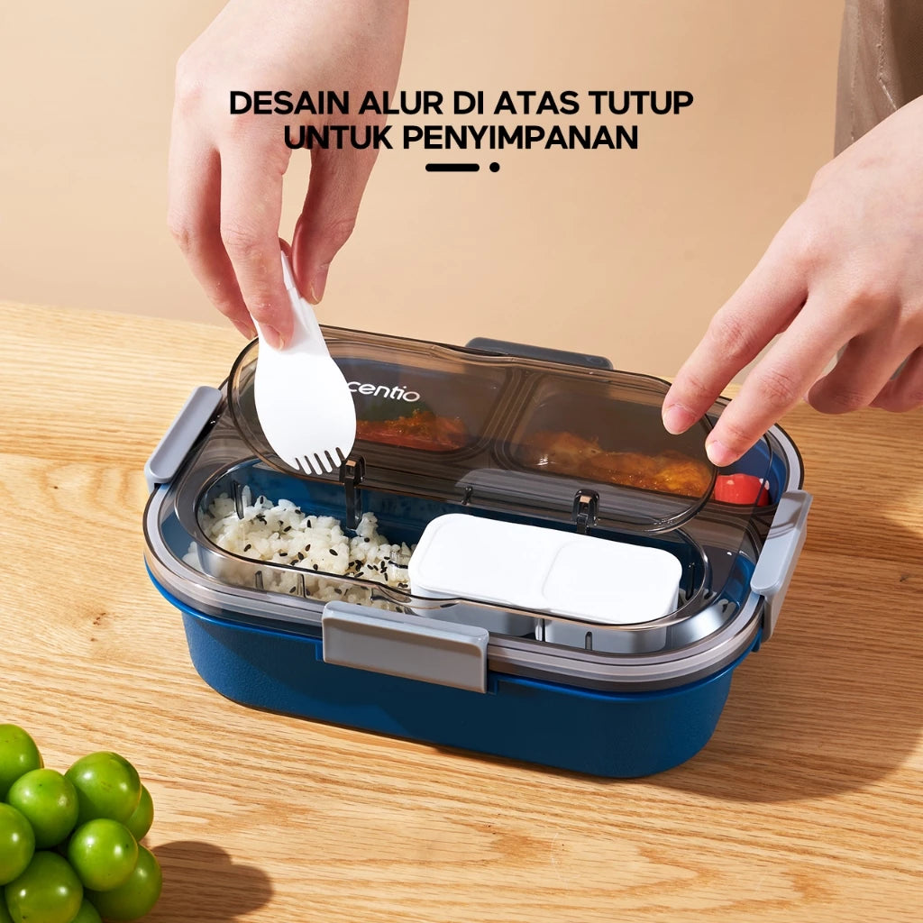 ecentio-1.1L anti-smell 3-compartment plastic lunch box-tableware independent storage (blue)