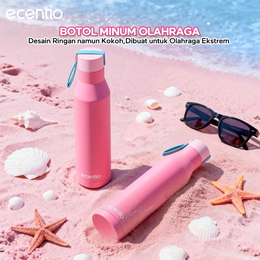 ecentio 1000ml silicone handle outdoor bottle soft pink
