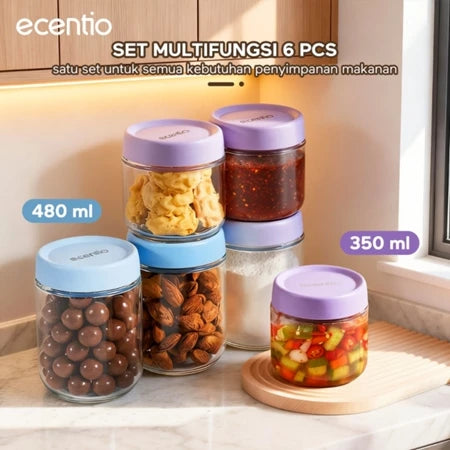 ecentio - 6-piece set of airtight glass food containers