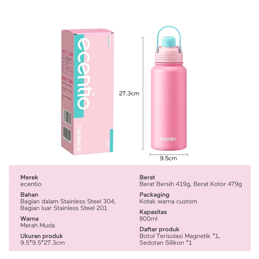 ecentio 800ml magnetic lid space kettle soft pink