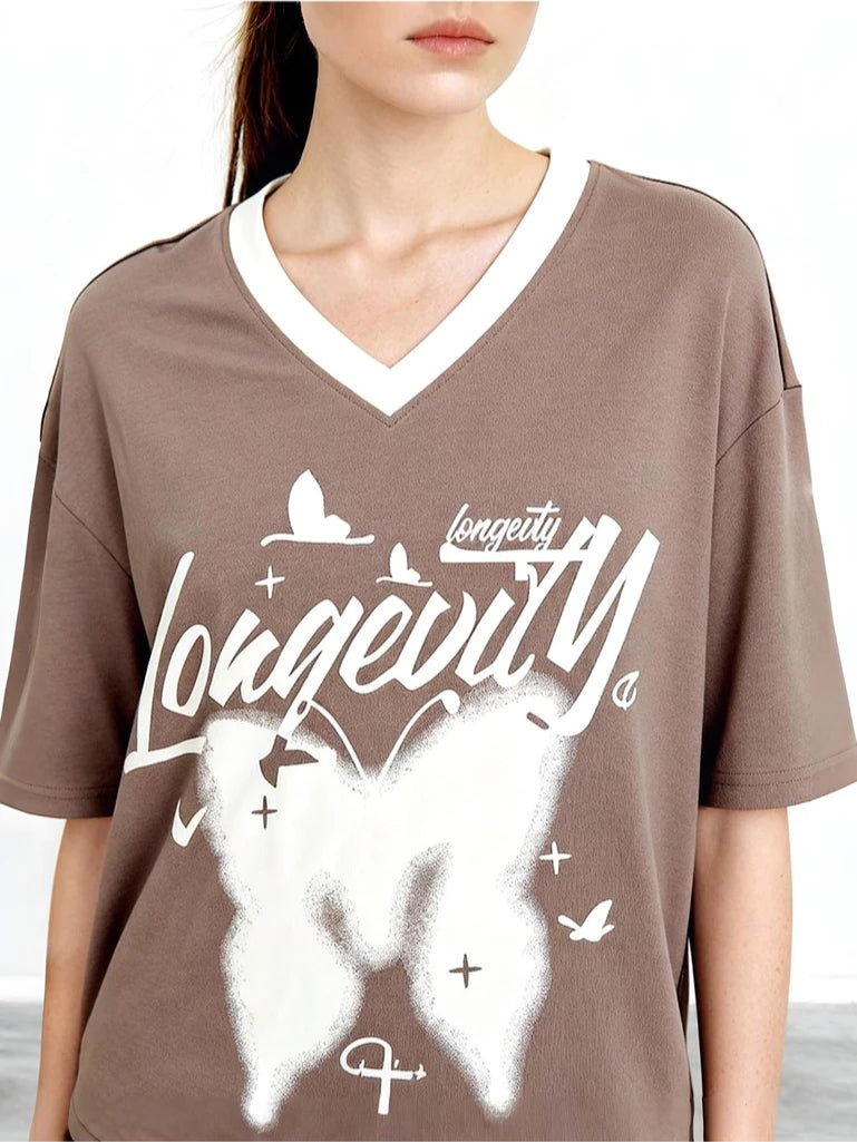 MEIN Kaos Oversize Wanita V-Neck 7071-brown-L