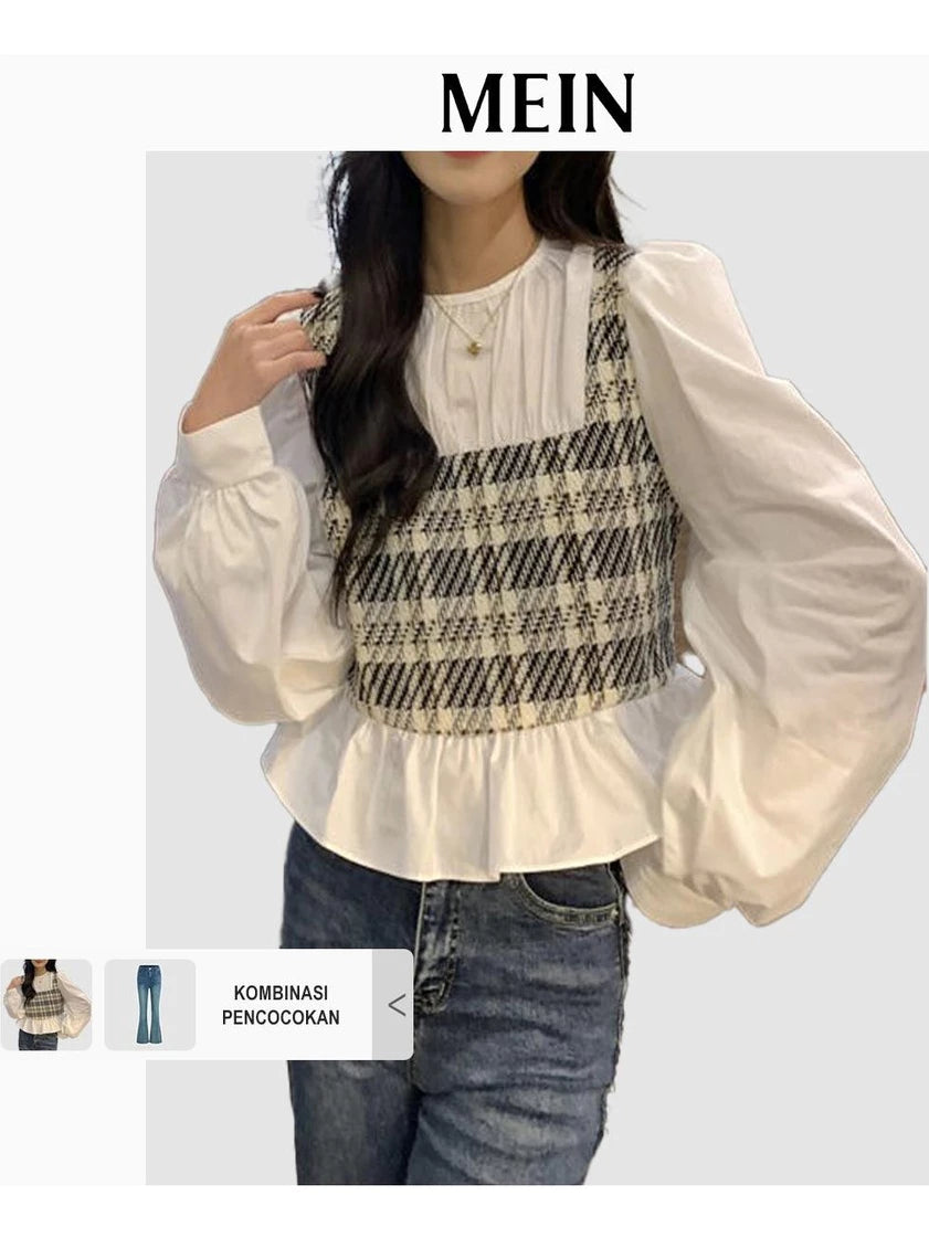 MEIN Urban Kaos Balon Lengan Wanita dengan Desain Layer 5461-White-L