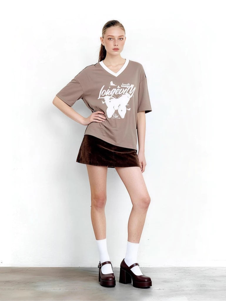 MEIN Kaos Oversize Wanita V-Neck 7071-brown-S