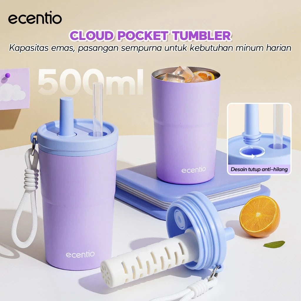Ecentio-500ml stainless steel tumbler with straw cover (purple)