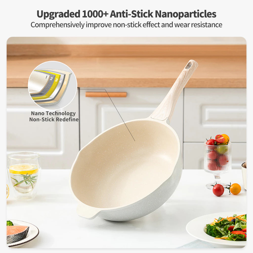 SIMPLUS-28cm Die-casting Aluminum Wok 011-Including Lid + Screwdriver-Beige